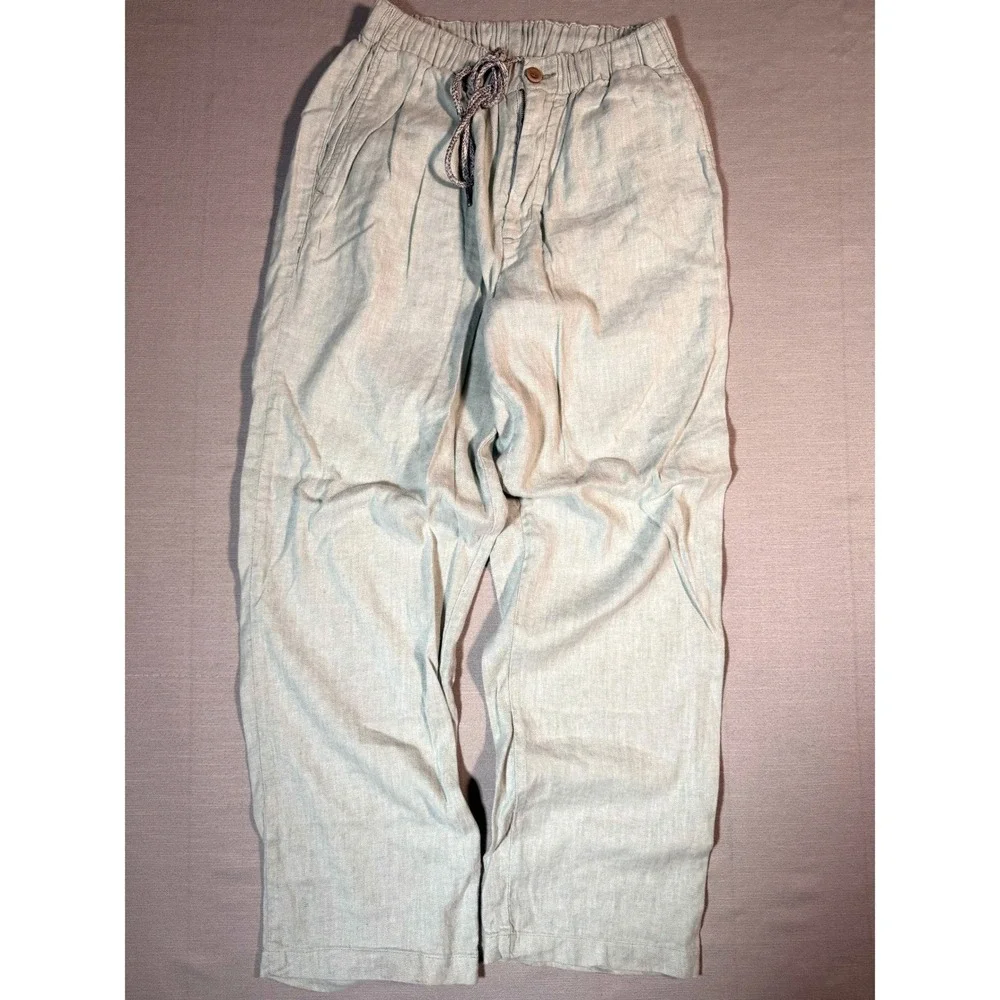 Tommy Bahama Linen Blend Drawstring Pants Light Blue XL Relaxed Beach Coastal